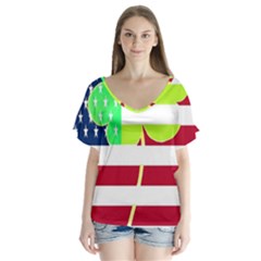 Usa Ireland American Flag Shamrock Irish Funny St Patrick Country Flag  Flutter Sleeve Top