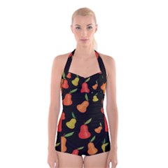 Pears Pattern Boyleg Halter Swimsuit 