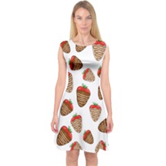 Chocolate Strawberries  Capsleeve Midi Dress