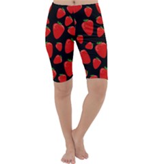 Strawberries Pattern Cropped Leggings  by Valentinaart