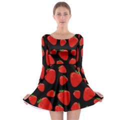 Strawberries Pattern Long Sleeve Skater Dress by Valentinaart