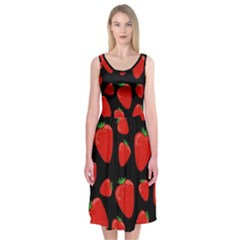 Strawberries Pattern Midi Sleeveless Dress