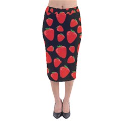 Strawberries Pattern Velvet Midi Pencil Skirt