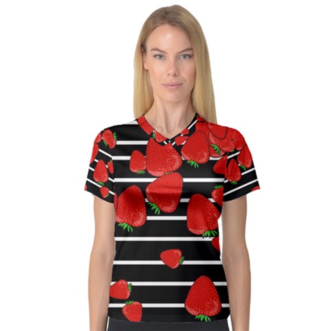 Strawberries  Women s V-neck Sport Mesh Tee by Valentinaart