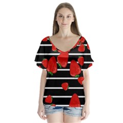 Strawberries  Flutter Sleeve Top by Valentinaart