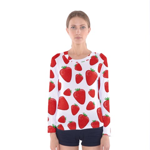 Decorative Strawberries Pattern Women s Long Sleeve Tee by Valentinaart