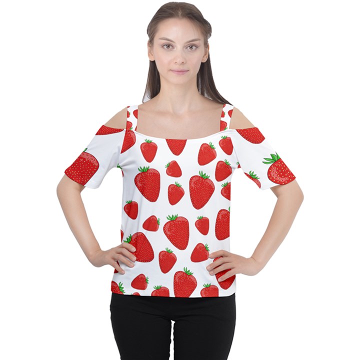 Decorative strawberries pattern Women s Cutout Shoulder Tee