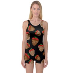 Chocolate Strawberries Pattern One Piece Boyleg Swimsuit by Valentinaart