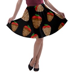 Chocolate Strawberries Pattern A-line Skater Skirt by Valentinaart