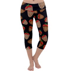 Chocolate Strawberries Pattern Capri Yoga Leggings by Valentinaart