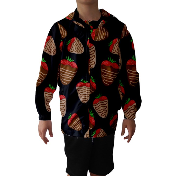 Chocolate strawberries pattern Hooded Wind Breaker (Kids)