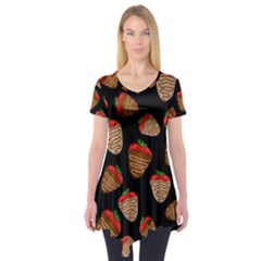 Chocolate Strawberries Pattern Short Sleeve Tunic 