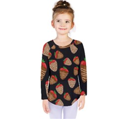 Chocolate Strawberries Pattern Kids  Long Sleeve Tee