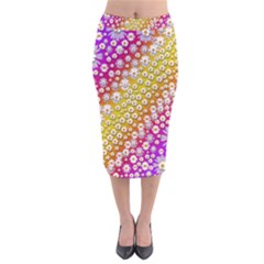 Falling Flowers From Heaven Velvet Midi Pencil Skirt