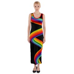 Rainbow Spiral Black Fitted Sleeveless Maxi Dress Fitted Maxi Dress