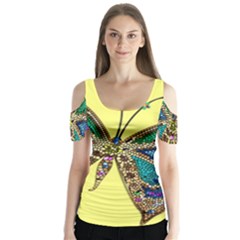 Butterfly Mosaic Yellow Colorful Butterfly Sleeve Cutout Tee 