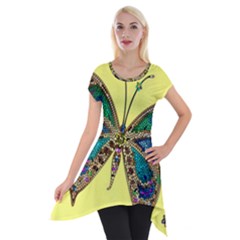 Butterfly Mosaic Yellow Colorful Short Sleeve Side Drop Tunic