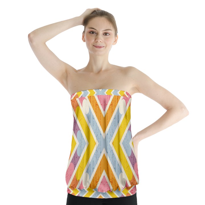 Line Pattern Cross Print Repeat Strapless Top