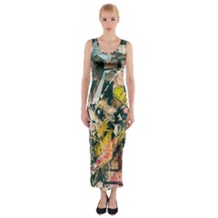 Art Graffiti Abstract Vintage Lines Fitted Maxi Dress by Amaryn4rt