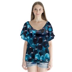 Blue Abstract Balls Spheres Flutter Sleeve Top