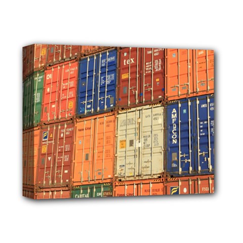 Blue White Orange And Brown Container Van Deluxe Canvas 14  X 11  by Amaryn4rt