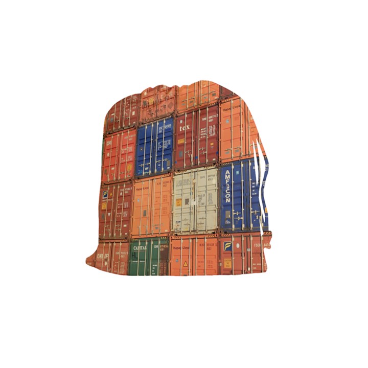 Blue White Orange And Brown Container Van Drawstring Pouches (Medium) 