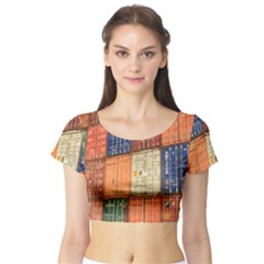 Blue White Orange And Brown Container Van Short Sleeve Crop Top (tight Fit) by Amaryn4rt