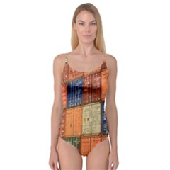 Blue White Orange And Brown Container Van Camisole Leotard 