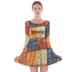 Blue White Orange And Brown Container Van Long Sleeve Skater Dress by Amaryn4rt