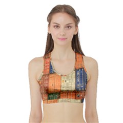 Blue White Orange And Brown Container Van Sports Bra With Border by Amaryn4rt