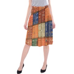 Blue White Orange And Brown Container Van Midi Beach Skirt by Amaryn4rt