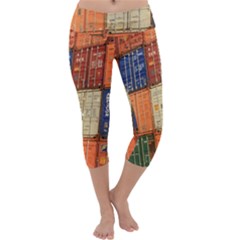 Blue White Orange And Brown Container Van Capri Yoga Leggings