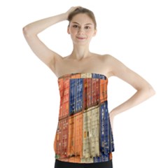 Blue White Orange And Brown Container Van Strapless Top by Amaryn4rt