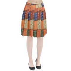 Blue White Orange And Brown Container Van Pleated Skirt