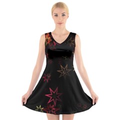 Christmas Background Motif Star V-neck Sleeveless Skater Dress by Amaryn4rt