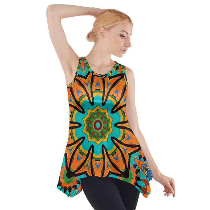 Color Abstract Pattern Structure Side Drop Tank Tunic