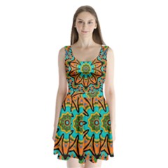 Color Abstract Pattern Structure Split Back Mini Dress 