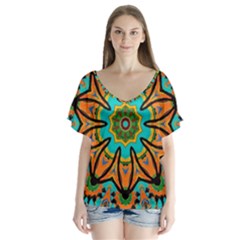 Color Abstract Pattern Structure Flutter Sleeve Top