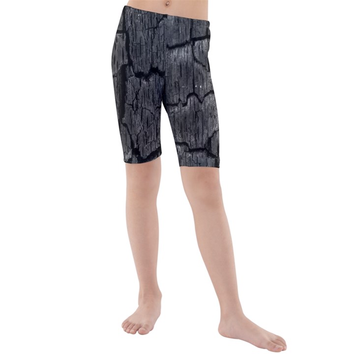 Coal Charred Tree Pore Black Kids  Mid Length Swim Shorts