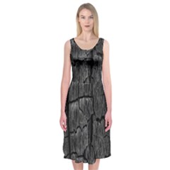 Coal Charred Tree Pore Black Midi Sleeveless Dress