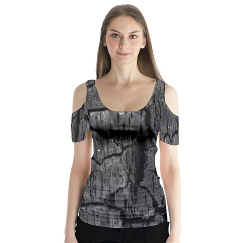 Coal Charred Tree Pore Black Butterfly Sleeve Cutout Tee  by Amaryn4rt