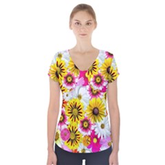 Flowers Blossom Bloom Nature Plant Short Sleeve Front Detail Top by Amaryn4rt