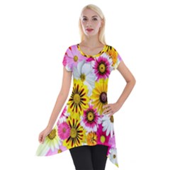 Flowers Blossom Bloom Nature Plant Short Sleeve Side Drop Tunic