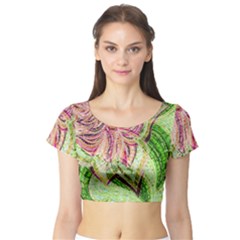 Colorful Design Acrylic Short Sleeve Crop Top (Tight Fit)