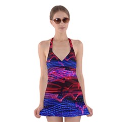 Lights Abstract Curves Long Exposure Halter Swimsuit Dress