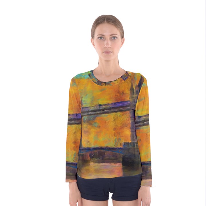 London Tower Abstract Bridge Women s Long Sleeve Tee