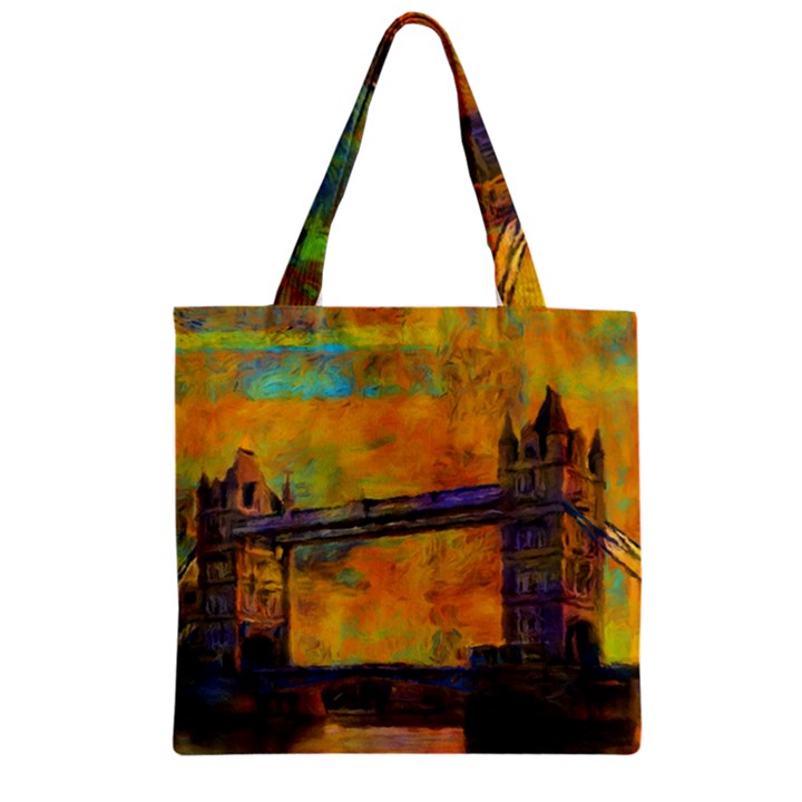 London Tower Abstract Bridge Zipper Grocery Tote Bag