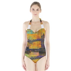 London Tower Abstract Bridge Halter Swimsuit by Amaryn4rt