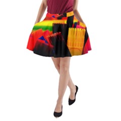 Plastic Brush Color Yellow Red A-Line Pocket Skirt