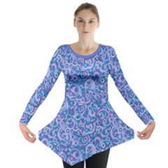 Psychedelic Purple Pop Art Long Sleeve Tunic  by WarduckDesign